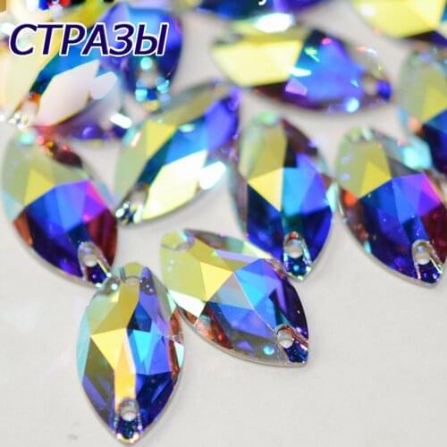 3223 Crystal AB STrass Navette Sewing Crystal Flatback Rhinestones Sew On Stones Glass For Garment Dresses Clothes Jewelry