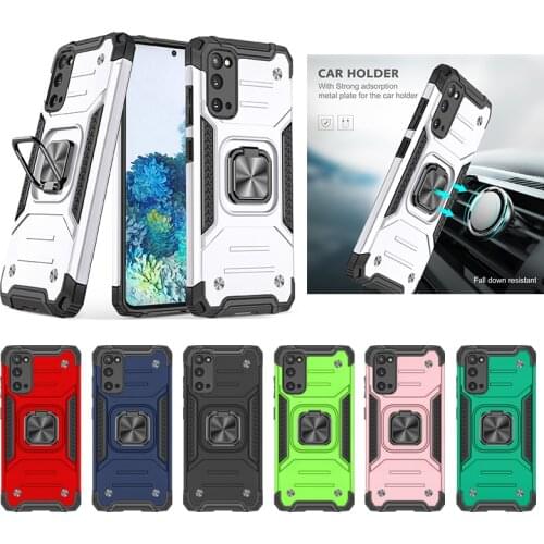 Shockproof Anti-drop Armor Finger Ring Holder PC + TPU Magnetic Phone Case Cover for Galaxy S8 S9 S10 S20 S21 Note 10 20 M21 M51
