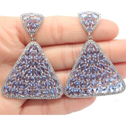 54x38mm Awesome Created Long Big 14.5g Violet Tanzanite Bright Zircon For Women Party Silver Earrings Fine Jewelry