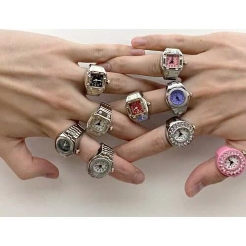 Vintage Rings Punk Elastic Steel Quartz Watch Stainless Steel Silver Shell Rings for Women Man Individuality Couple Accessories