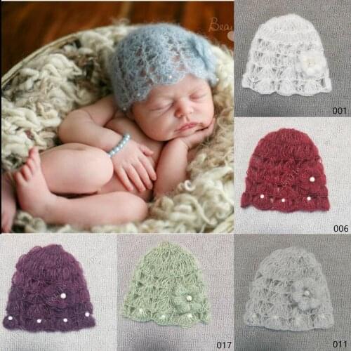 Crochet Baby Girl Mohair Bonnet With Pearl Newborn Photography Props Baby Shower Gift Props