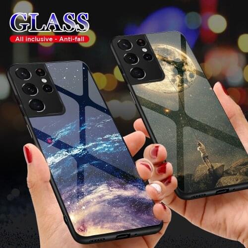 Protective Glass Case For Samsung Galaxy S21 Plus S20 S21 Ultra Plus Case Animals Starry Sky Cover For Samsung A72 A52 A42 A32