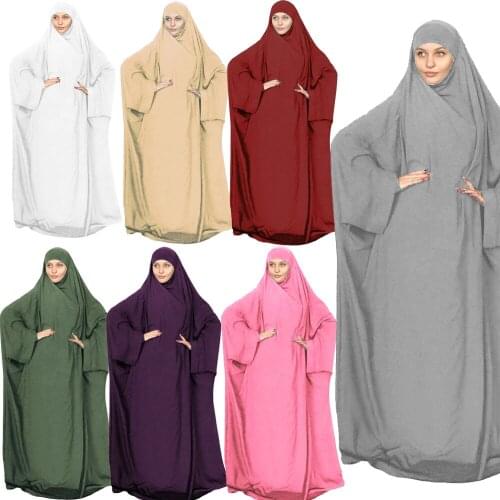 Muslim Women Maxi Prayer Abaya Full Cover Dress Robe Kaftan Arab Hooded Islamic Burqa Khimar Veil Niqab Loose Jilbab Middle East