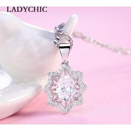 LADYCHIC Star Shape Women Pendant with AAA+ CZ Zircon Fashion Trendy Silver Color Necklace for Birthday/Engagement Gift LN1023