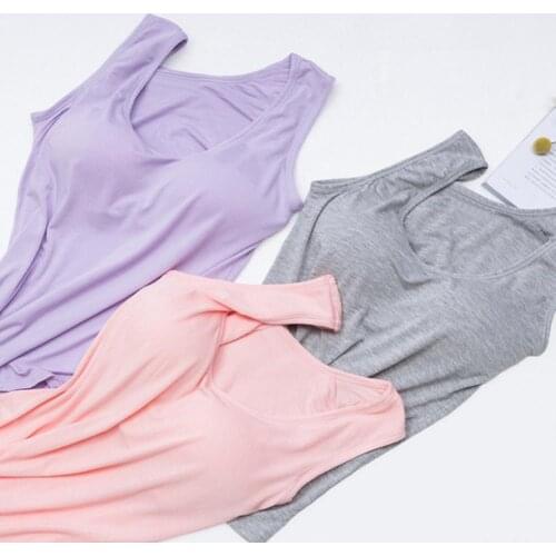 Women Casual U Neck Solid Color Sleeveless Modal Padded Camisole Sports Vest Top