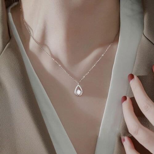 925 Sterling Silver Crystal Water Drop Pendent Necklace For Women Girls Party Wedding Jewelry Choker Collar dz150