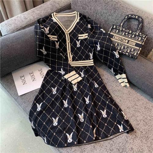 High Quality Elegant Chic Korean Vestidos 2021 Autumn High Waist Slim Knitted Sweater Dress All Match Robe Party Dresses
