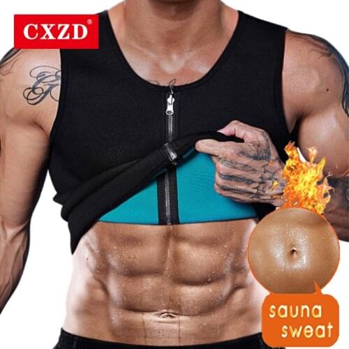 CXZD Men Waist Trainer Slimming Vest Body Shaper Neoprene Zipper Top Abdomen Fat Waist Sweat Corset Sweat Sauna Vest