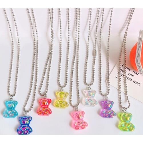 2021 trend shinny Rainbow Color Cute Jelly Gummy Bear Necklaces for Women Girls Resin Pendant With Bear Hip Hop choker collar