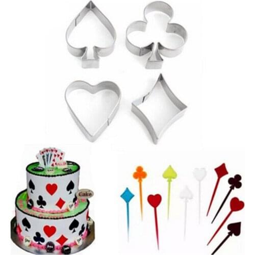 4pcs/set Poker Card Cookie Mold Stainless Steel 3D Cake Mould Fondant Bread Cookie Cutter Kitchen Wedding Baking Tools