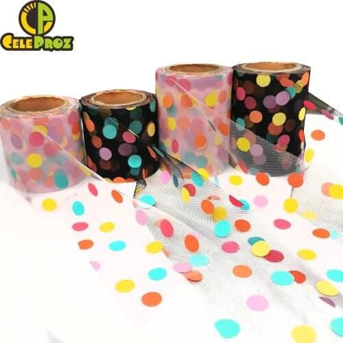 6/8/15cm Tulle Roll 10Yards Rainbow Spotted Yarn Mesh Fabric DIY Sewing Craft Hair Poms Bow Soft Glitter Organza Ribbon Supplies
