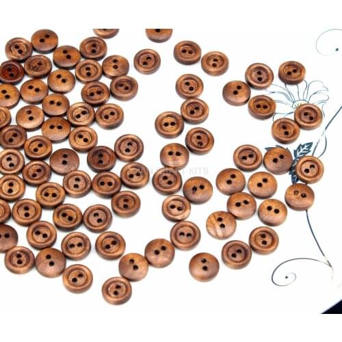 800pcs mini Craft Ideas 10mm Thin Coffee Dark Wood round buttons 2 holes natural wood