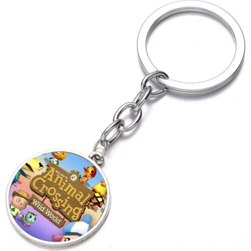 Anime Animal Crossing Keychain women key ring Crystal Glass Cabochon Art Picture Pendant Key Chain Holder Pendant