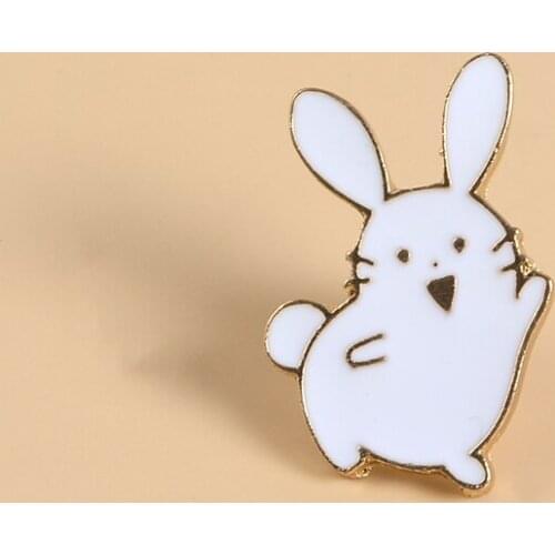 Happy Dancing rabbit Pin Cute White twisting butt Bunny Badges Brooches Enamel Lapel Pin Backpack Bag Accessories Gift for Women