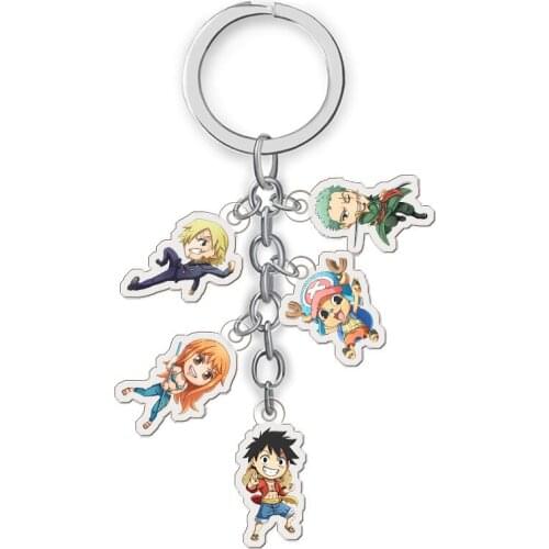 Anime One Piece Acrylic Keychain Cartoon Figure 5 Pendents Keyring Fashion Key Chain Collection Gifts
