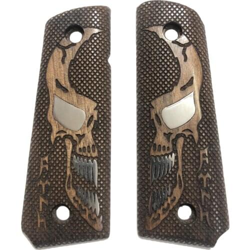 Colt 1911 Compatible Metal Engraved Laser Cut Wooden Grip Mod12