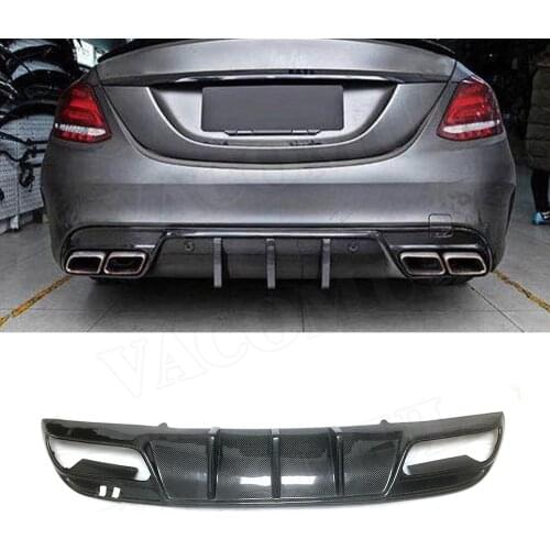 Rear Bumper Lip Diffuser Spoiler Carbon Fiber for Mercedes Benz C class W205 Sedan 4 Door C43 C63 AMG Sport 2015 - 2021 FRP Car