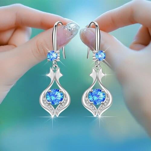 925 Sterling Silver Long Earrings Luxury Crystal Earring For Women Fashion Silver Jewelry New