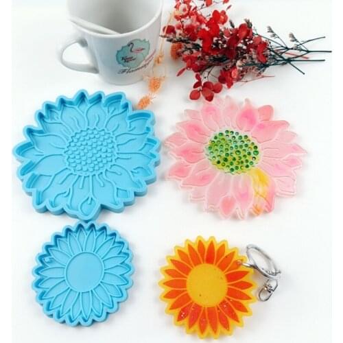 2Pcs Sunflower Coaster Keychain Silicone Resin Molds Flower Shape Resin Casting Molds Floral Resin Molds Kit Craft Tools