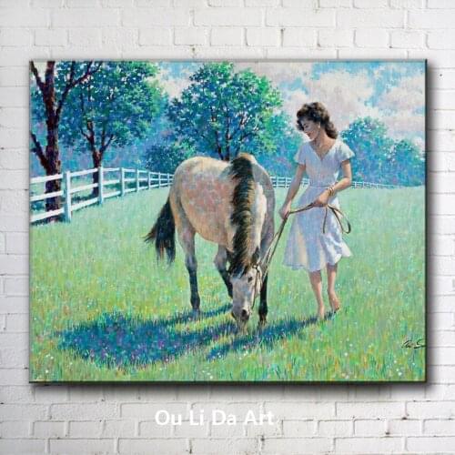 Impression figures girl horse racecourse landscape oil paintings canvas printing printed on canvas wall art decoration picture