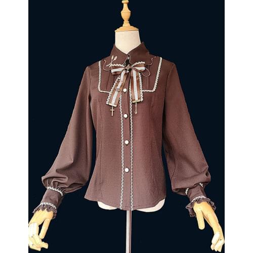 Classic Lolita Blouses Long Sleeves Chocolate Chiffon Lolita Top