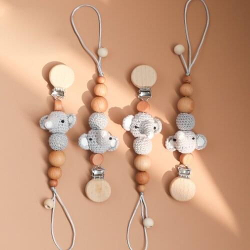 Amigurumi Elephant Pacifier Clips Dummy Holder 1pc Knitted Wooden Clips Nipple Baby Feeding Cartoon Pacifier Clips Lets Make