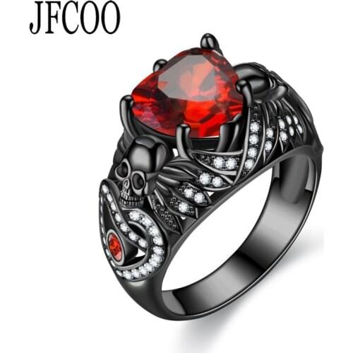 Skull Black Style Retro Rings For Women Purple Crystal CZ Wedding Love Heart gift Ring Valentines Day Jewelry Dropshipping