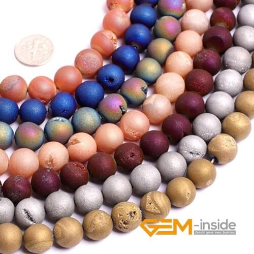 6 8 10 1214mm Round Metallic Titanium Coated Druzy Agates Beads Natural Stone For Jewelry Making Drusy Quartzs Agates Bead 15"