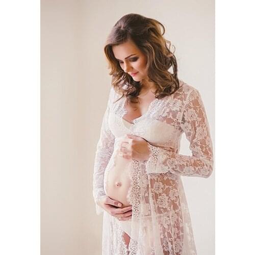 Pregnancy Photography Lace Dress Maternity Dresses For Photo Shoot Eyelashes Lace Maternity Photograhy Dress Slit Open Front