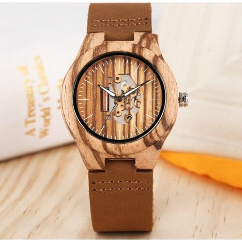 Minimalist Women Retro Wood Watches Hollow-out Core Quartz Timepiece Genuine Leather Wristwatch Stylish Female Wooden Clock Gift