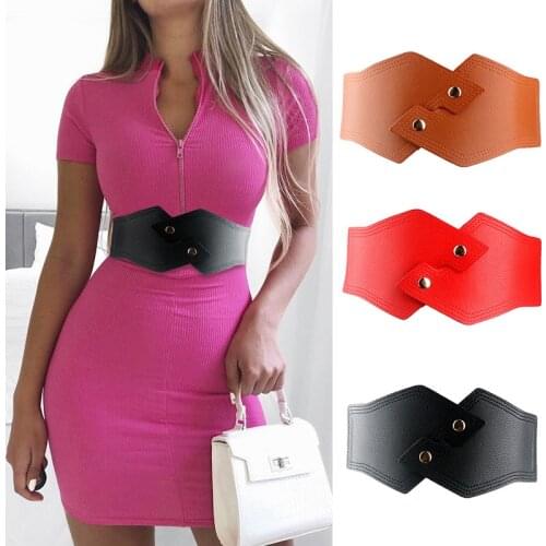 Fashion Women Belt PU Leather Wide Elastic Waist Belt Women Ladies Dress Down Coat Corset Belt