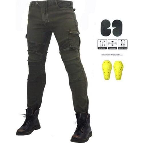 Motorcycle Riding Jeans Anti-fall Pants Protective Pants 06 Black Green Send Protective Gear Men