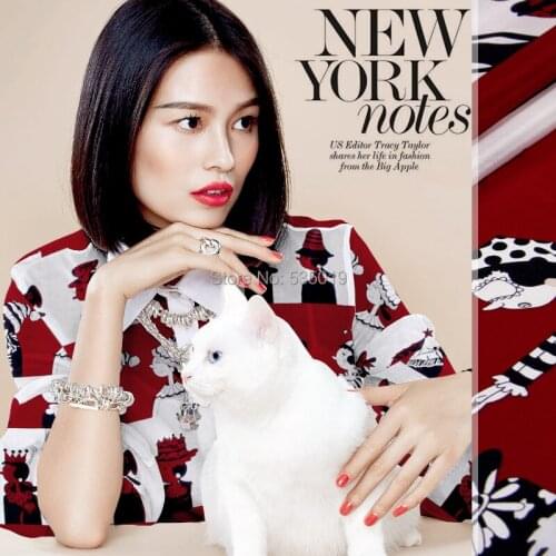 Cartoon silk sericiculture 100% silk fabric thin spring shirt cloth one-piece dress clothes print silk fabrics red tissu