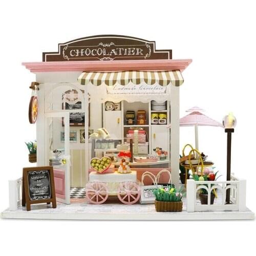 Dollhouses Diy Kit Miniature Building Kits Cafe Model Wooden Little House Kids Toy Childrens Birthday Gift Doll House Furniture