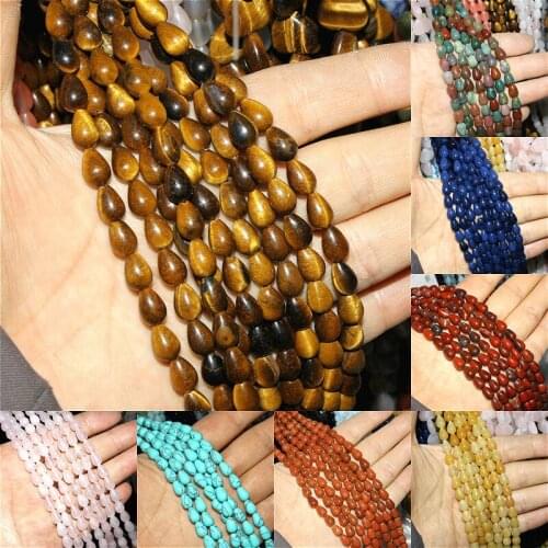 6*9mm Natural Semi-precious Stone Colorful Crystal Tiger Eye Drop-shaped Loose Bead for Jewelry Making DIY Bracelet Necklace 15"