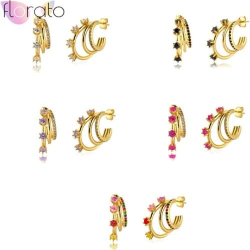 925 Sterling Silver Ear Needle Colorful Crystal Earrings Unique Design Claw Flower Stud Earrings for Women Fashion Jewelry Gift