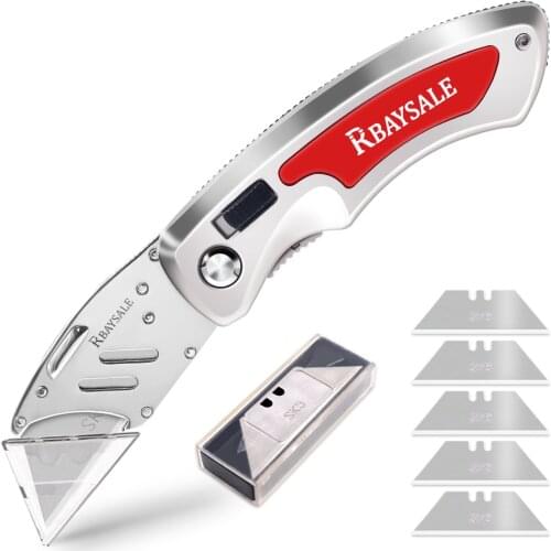 Folding Knife Retractable Handle Pocket Cutter Utility Knife Stainless Steel Chrome Multi Tools with 5 Replaceable Blades