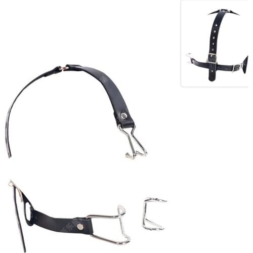 Slave Metal Nose HookOral Fixation Fetish Open Mouth Bite Gag with Nose Clip,Leather Head Bondage Harness Strap Toys Accessories