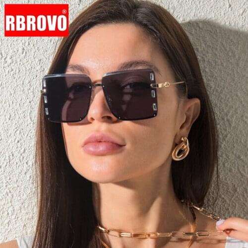 RBROVO Large Frame Diamond-studded Sunglasses Women Fashion Frameless Sunglasses Vintage Rimless Shades for Women Gafas De Sol