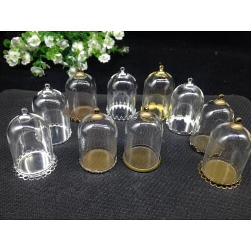 10set/lot--25*38mm Bell jar shape tube clear glass bubble bottle & tray & top connector--for DIY necklace accessories finding