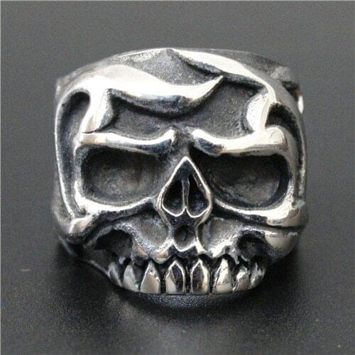 Heavy Skull Ring Biker Ring Top Quality 316L Stainless Steel Cool Mens Ring