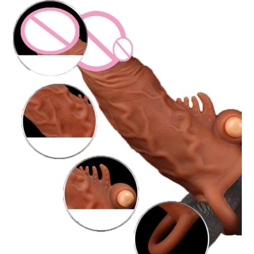 Penis Sleeve Extender Silicone Condom Enlarge Penis Cock Ring With Vibrator Stimulate Clitoris Delay Ejaculation Condom