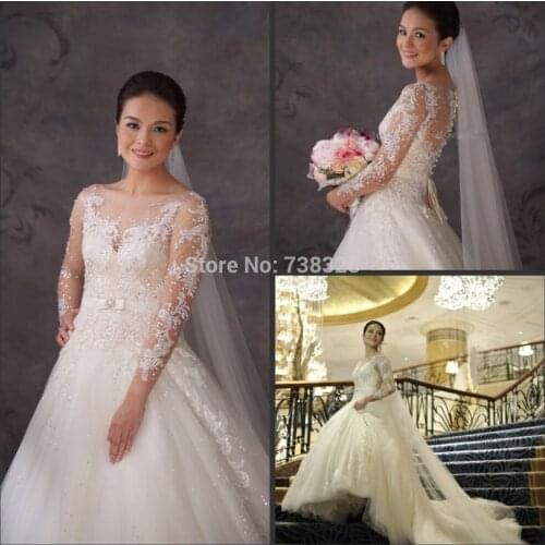 Gorgeous 2018 Vintage Long Sleeves Wedding Dresses Bridal Gowns Tulle Vestidos See Through Back Wedding Dress Vestido De Noiva