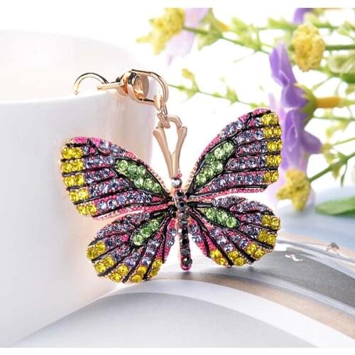 High Quality Butterfly Key Chains Glittering Full Rhinestone Alloy Key Chain For Women Girl Car Bag Accessories Fashion Key Ring