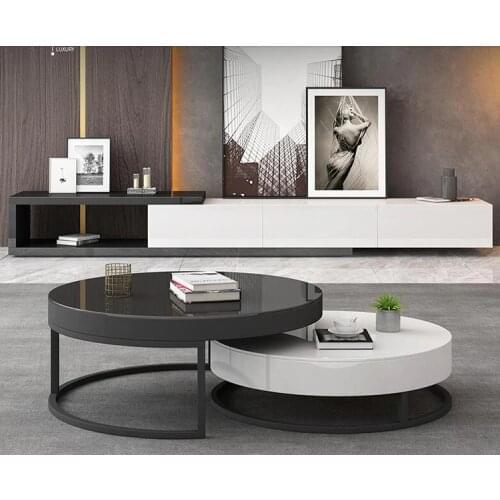 Tempered Glass Coffee Table with Drawer for Living Room Round Table Home Furniture White Black Color Combination Table