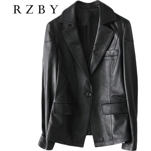 Real 100% Women sheepskin black jacket ladies autumn winter casual self cultivation genuine leather jacket RZBY266