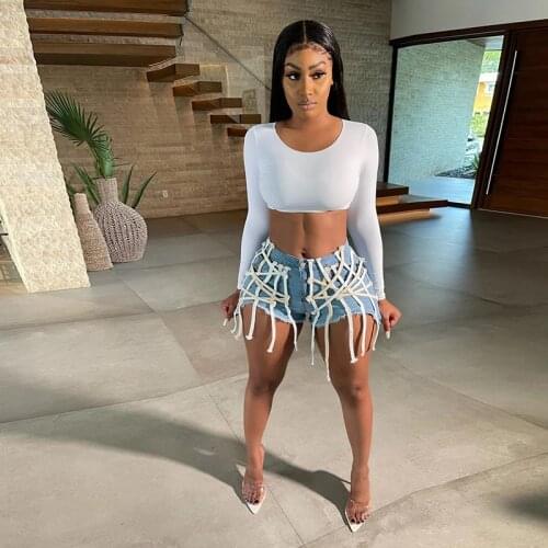 2021 Summer Womens New Sexy Bag Hip Tight Fitting Street Shooting Wild Slim Washed Denim Shorts