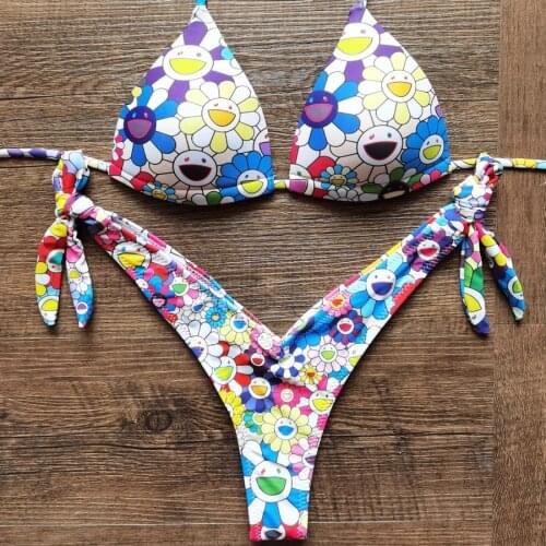VIKINII Smile Flower Bikinis Women Swimsuits 2021 Sexy Push Up Swimwear Female Biquinis Halter Beachwear Bathers Bathing Suits