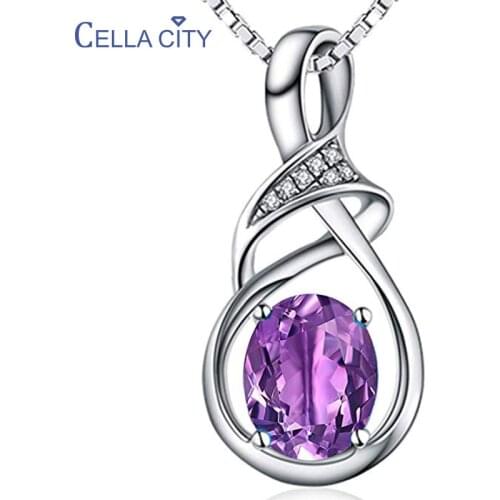 Cellacity Fashion Silver 925 Jewelry Gemstones Necklace for Women Geometry Pendant Neck Ornament Aquamarine Citrine Amethyst