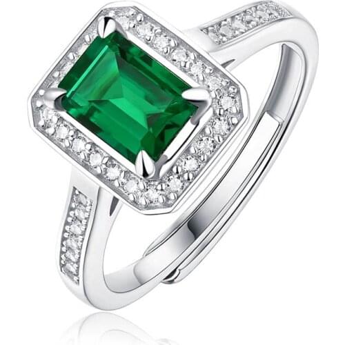 100% 925 Sterling Silver Created Moissanite Emerald Gemstone Ring for Women Anniversary Cocktail Party Fine Jewelry
